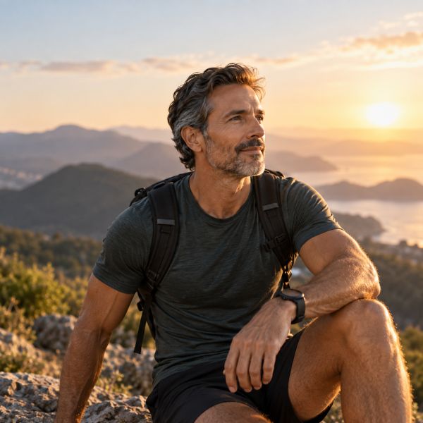 Longevidad activa y antienvejecimiento Hombre de 50 años practicando actividad física al aire libre como parte de un estilo de vida saludable y activo